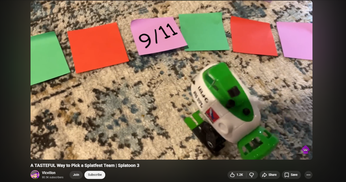 Edited screenshot of a Vicvillon's video showing her autobomb choosing a post-it with 9/11 on it.
