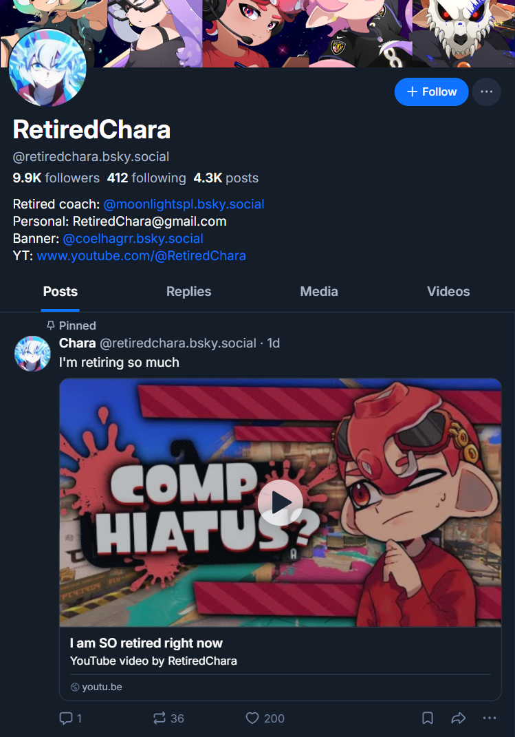 Screenshot of RetiredChara's Bluesky