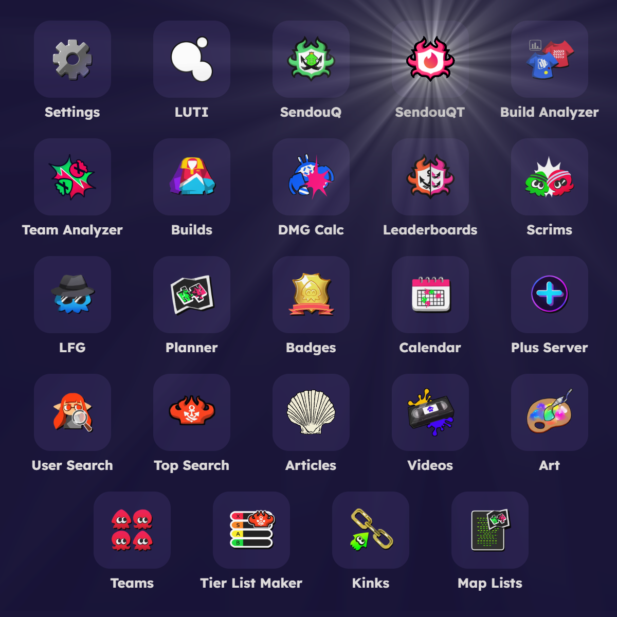 A screenshot from the sendou.ink menu, highlighting the SendouQT icon